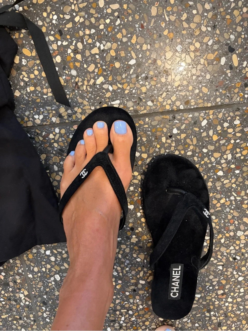 CHANEL super rare Black Suede 2024 Thong Sandals